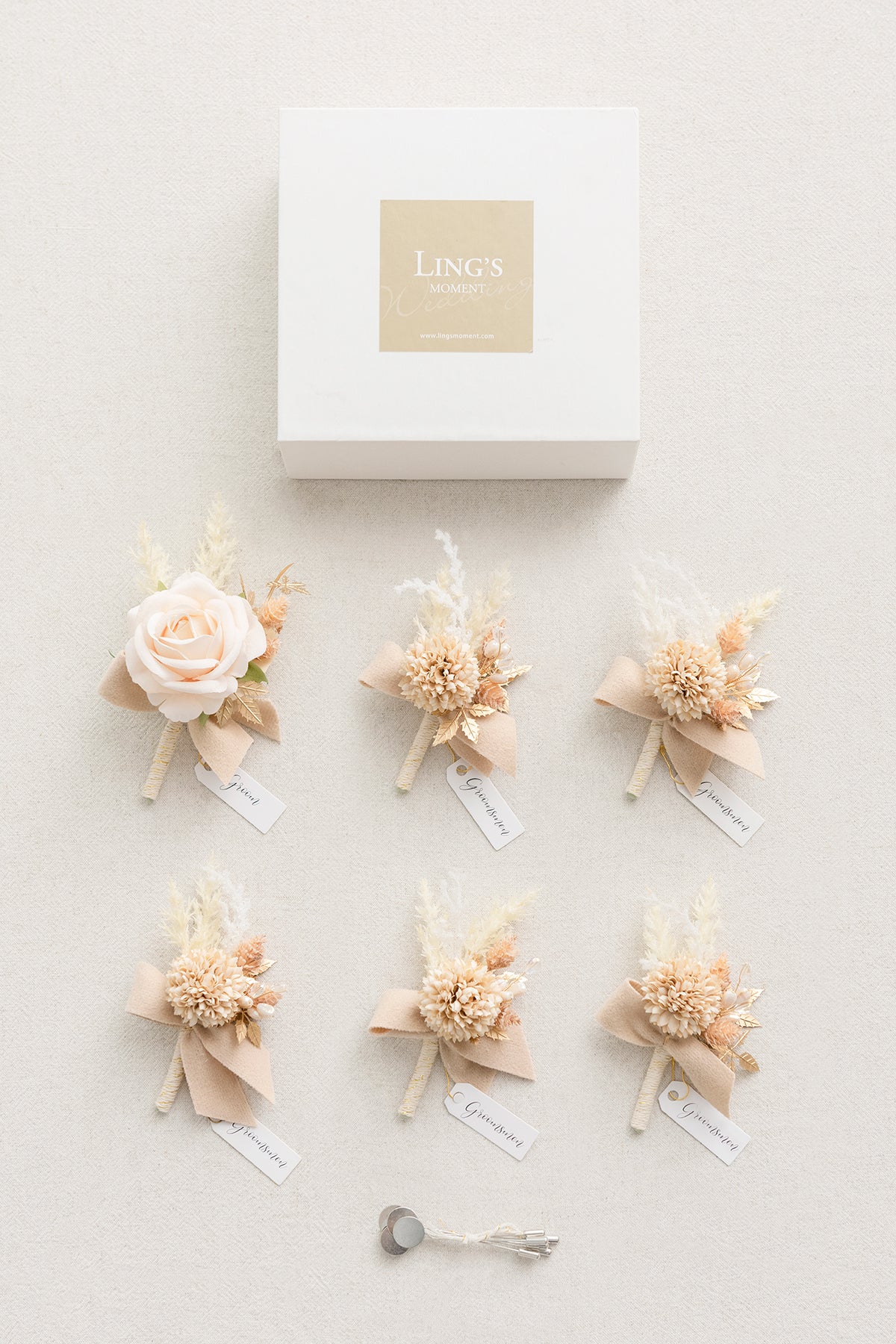 Boutonnieres in White & Beige