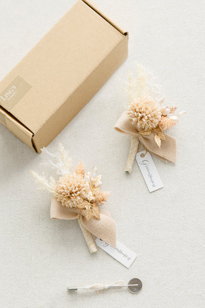 Boutonnieres in White & Beige