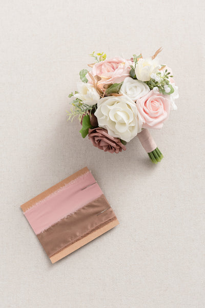 Round Bridesmaid Bouquets in Dusty Rose & Cream