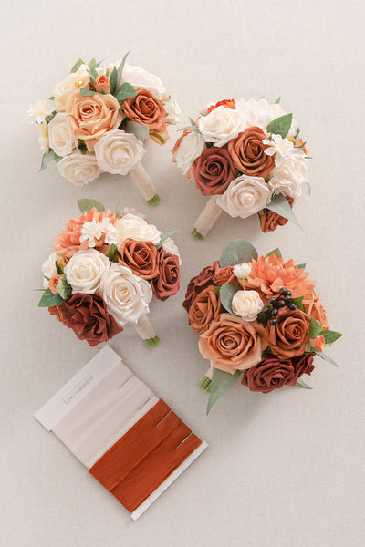 Gradual Bridesmaid Bouquets in Sunset Terracotta