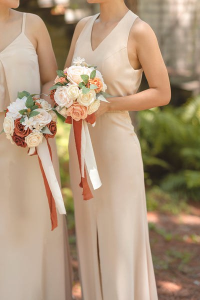 Gradual Bridesmaid Bouquets in Sunset Terracotta