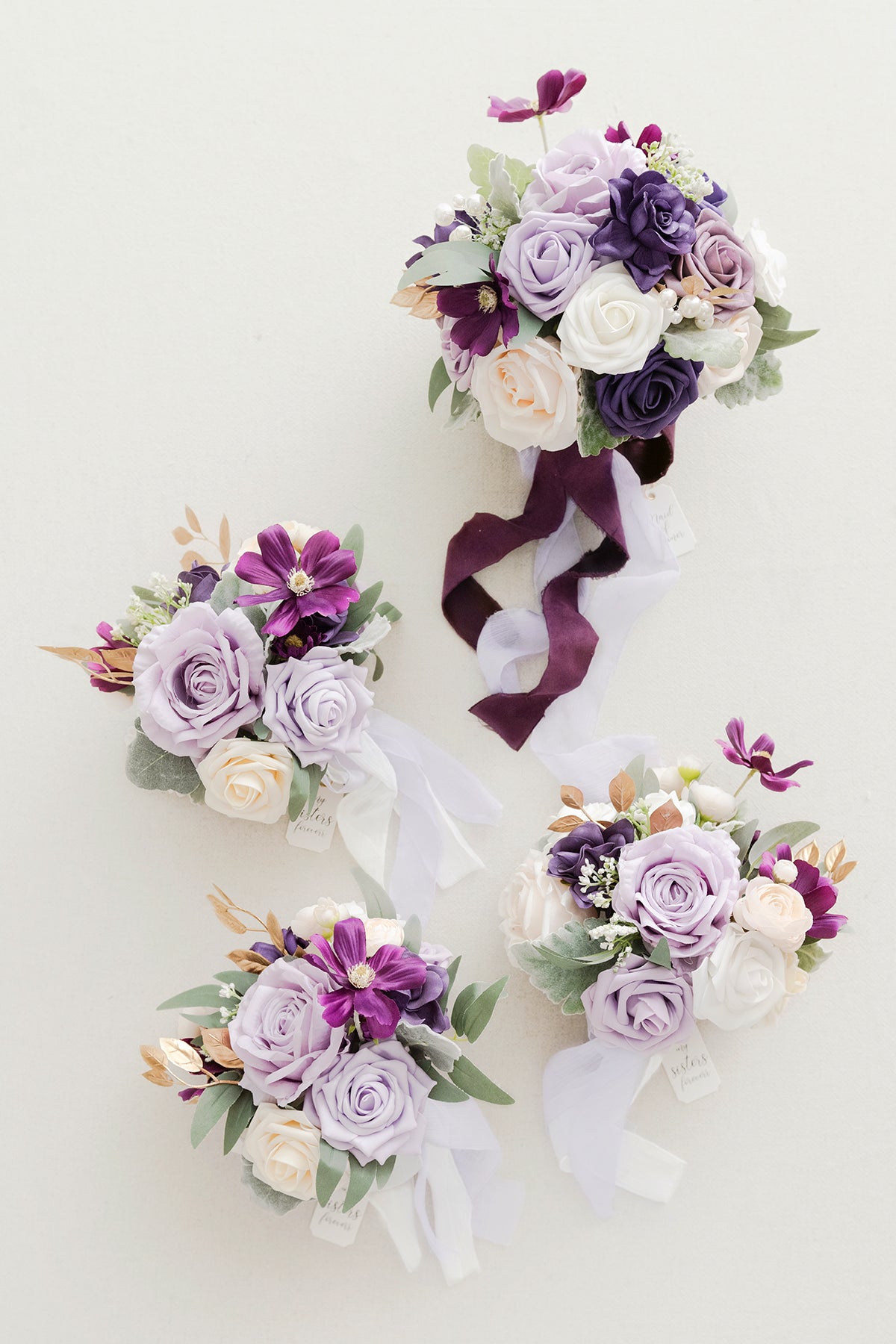 Maid of Honor & Bridesmaid Bouquets in Lilac & Gold