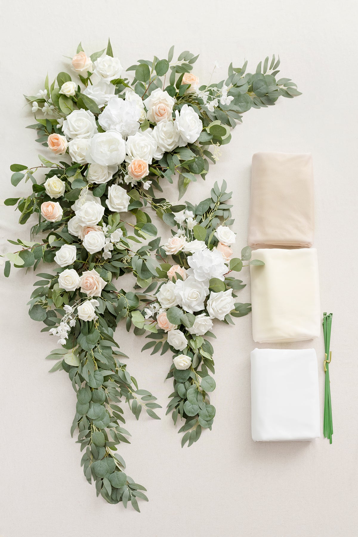 Flower Arch Decor with Drapes in White & Sage