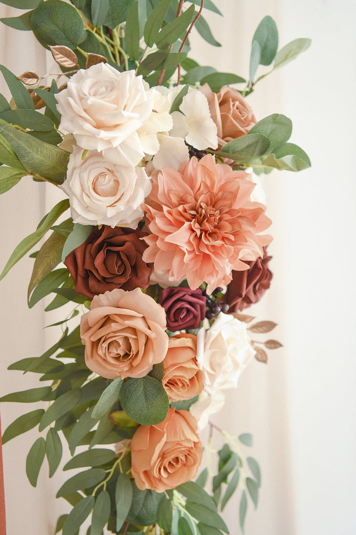 Flower Arch Decor with Drapes in Sunset Terracotta