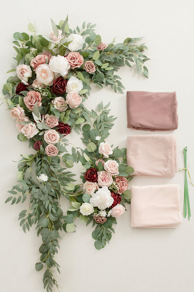 Flower Arch Decor with Drapes in Dusty Rose & Burgundy | Clearance