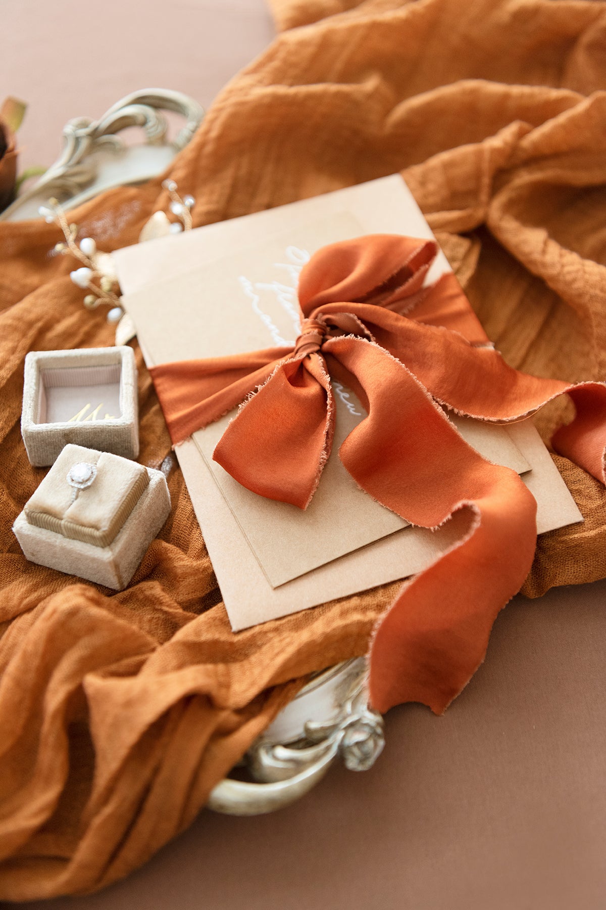  Mlurcu Terracotta Fringe Chiffon Silk Ribbon 1-1/2 Inch x 40Yd  Burnt Orange Ribbons Set Handmade Frayed Fabric Ribbon Boho Cloth Ribbon  for Wedding Invitation Bridal Bouquet Gift Wrapping DIY Crafts 