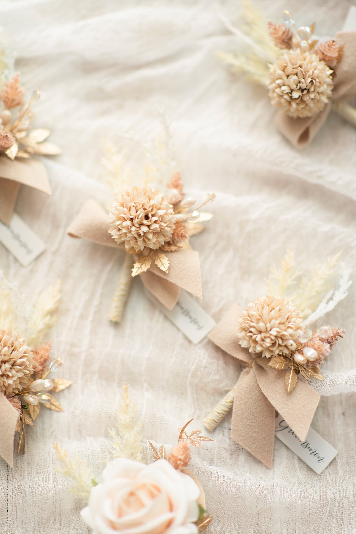 Boutonnieres in White & Beige