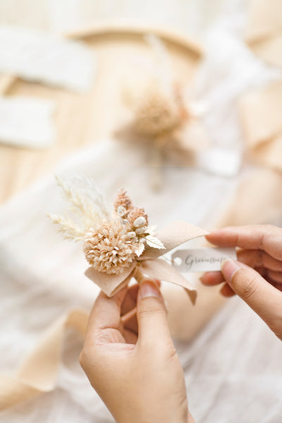 Boutonnieres in White & Beige