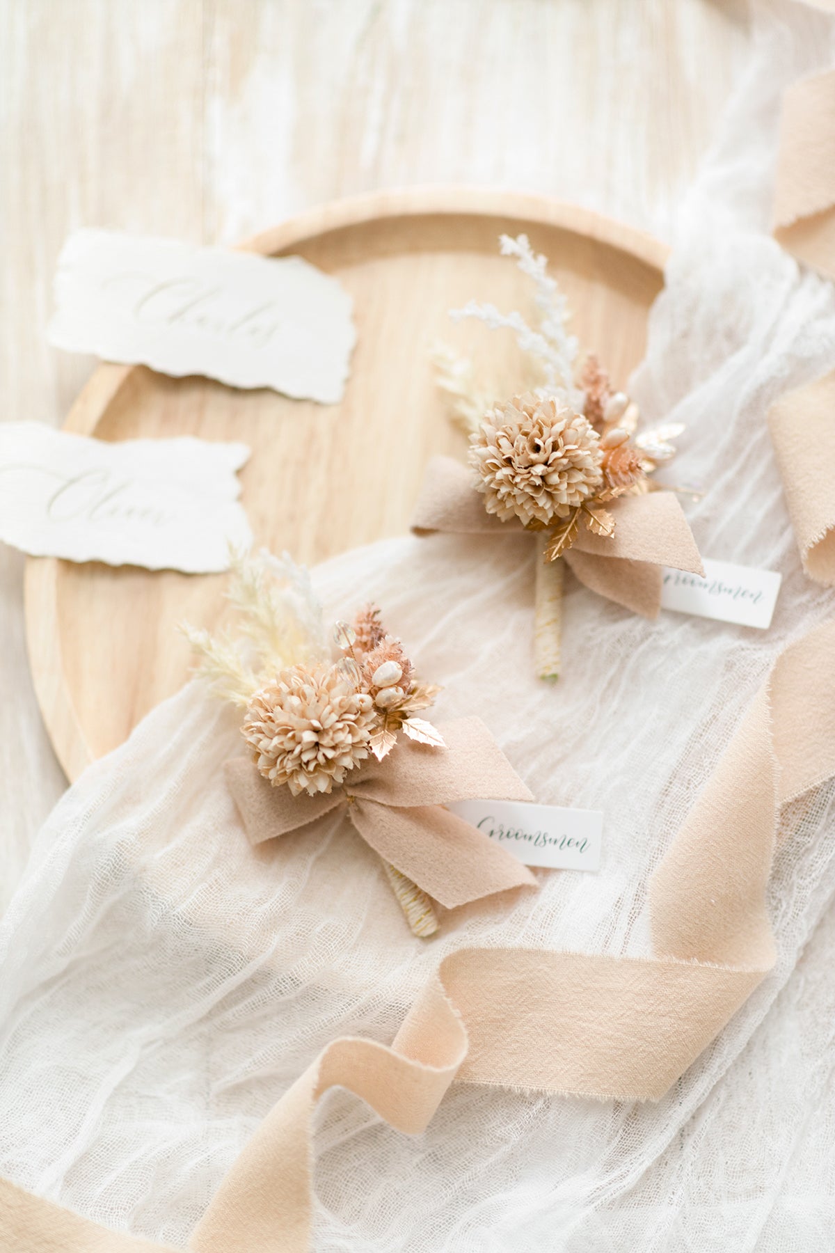 Boutonnieres in White & Beige