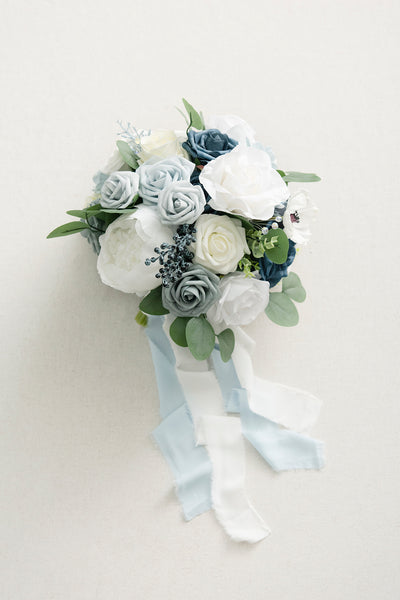 Small Round Bridal Bouquet in Dusty Blue