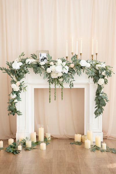 9ft Head Table Flower Garland in White & Sage