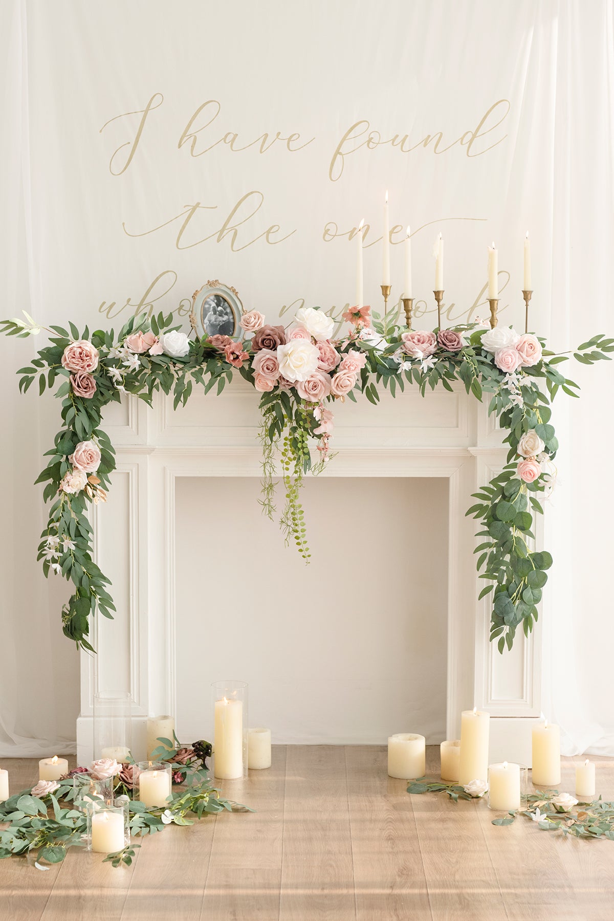 9ft Head Table Flower Garland in Dusty Rose & Cream