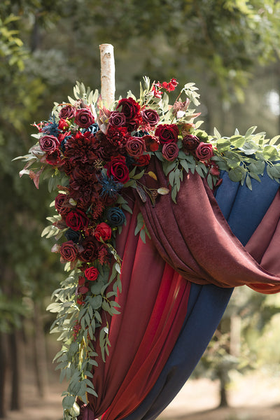 Flower Arch Decor with Drapes in Burgundy & Navy