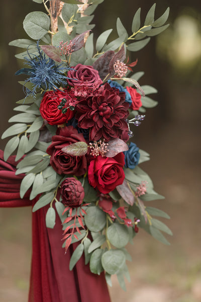 Flower Arch Decor with Drapes in Burgundy & Navy