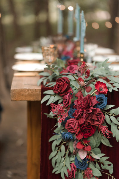 6ft Flower Garland in Burgundy & Navy