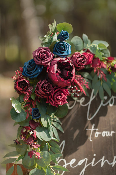 Flower Sign Decor in Burgundy & Navy