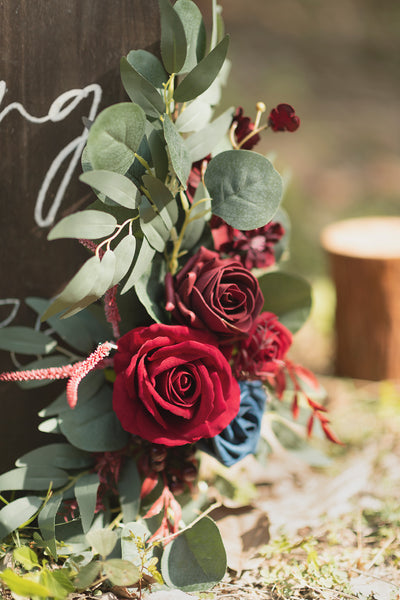 Flower Sign Decor in Burgundy & Navy