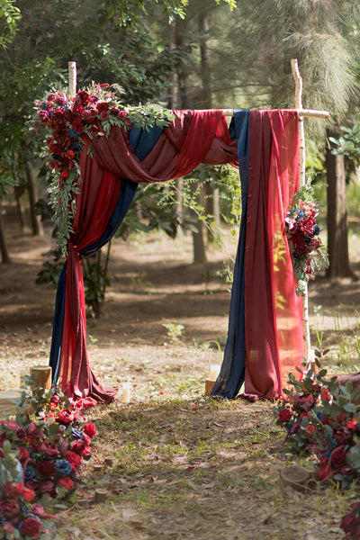 Flower Arch Decor with Drapes in Burgundy & Navy | Clearance