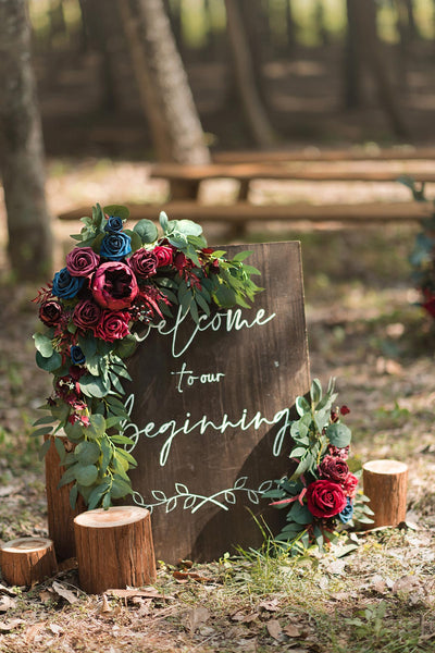 Flower Sign Decor in Burgundy & Navy