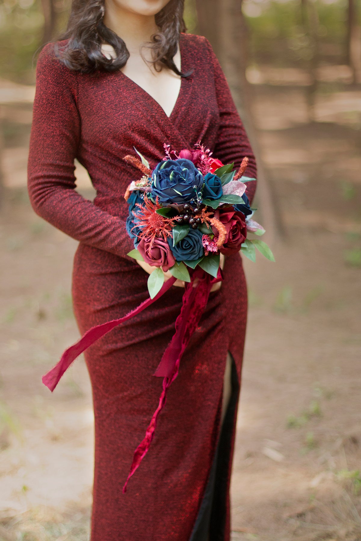 Maid of Honor & Bridesmaid Bouquets in Burgundy & Navy