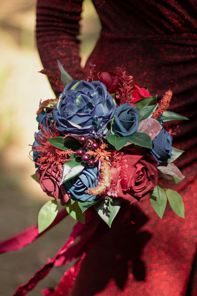 Maid of Honor & Bridesmaid Bouquets in Burgundy & Navy