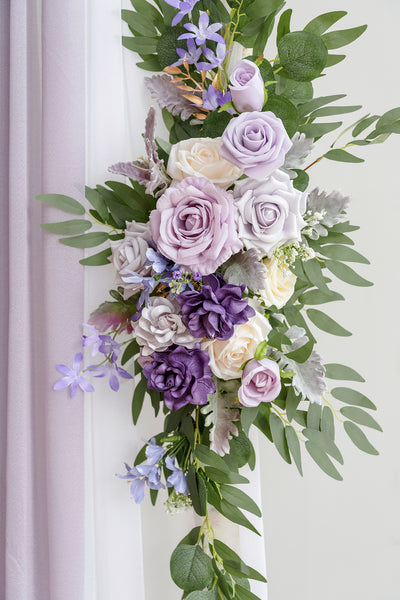 Flower Arch Decor with Drapes in Lilac & Gold