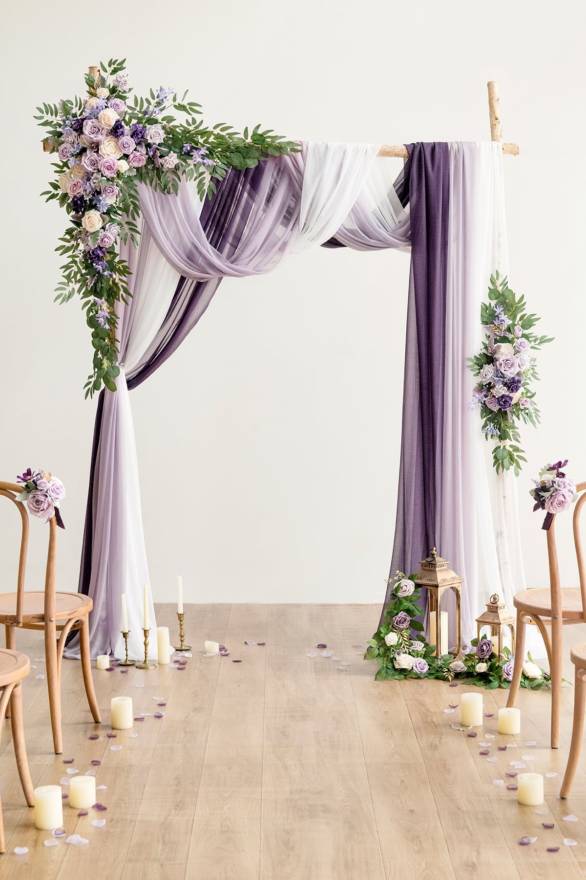 Flower Arch Decor with Drapes in Lilac & Gold