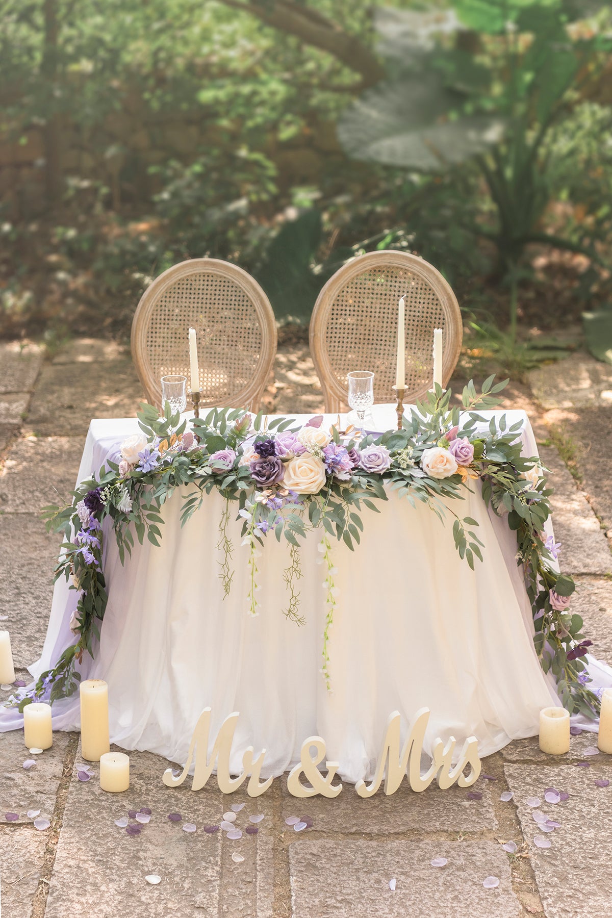 9ft Head Table Flower Garland in Lilac & Gold