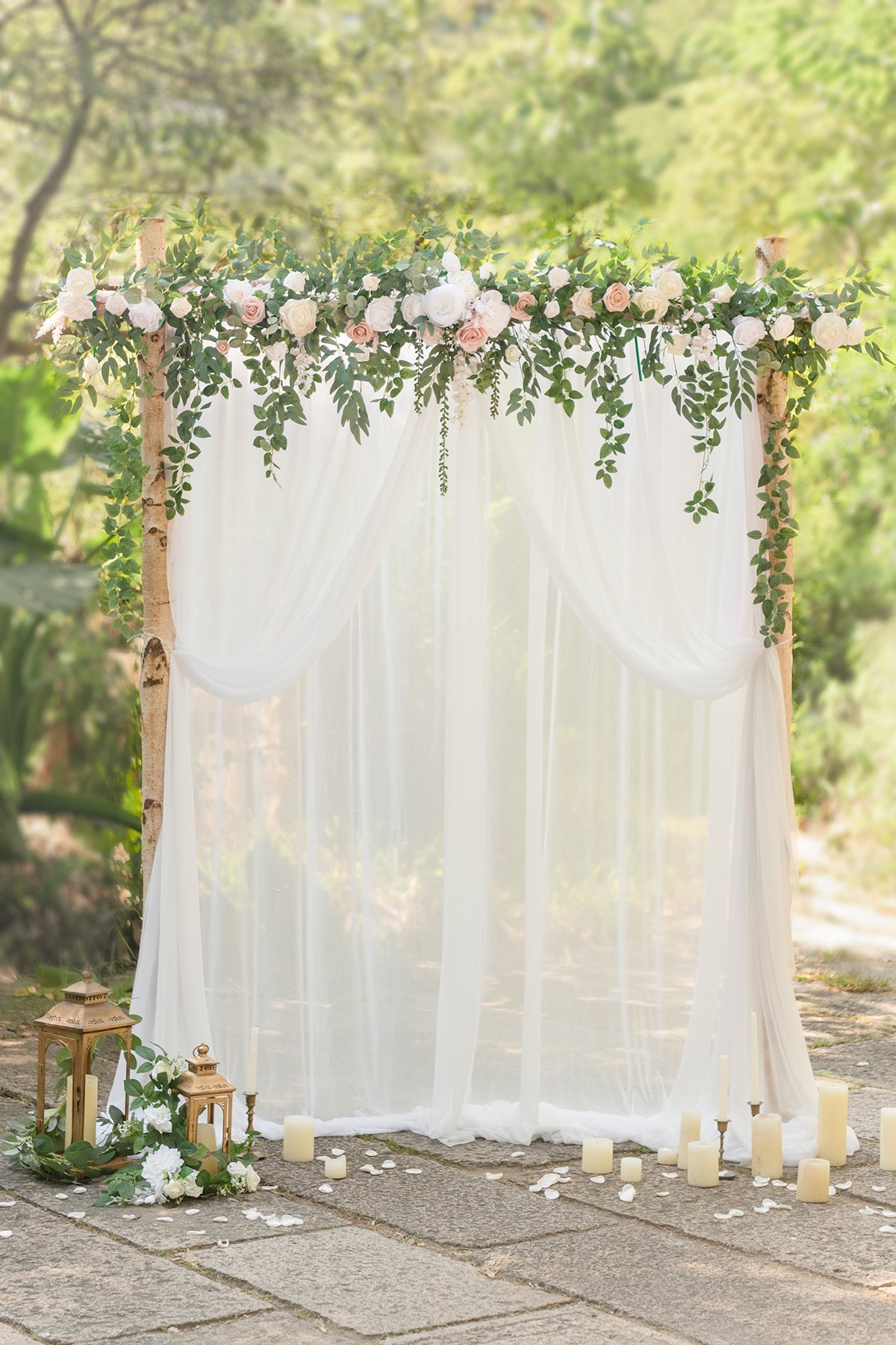 6.5ft Flower Garland with Hanging Rose Leaves for Ceremony Backdrop in White & Sage