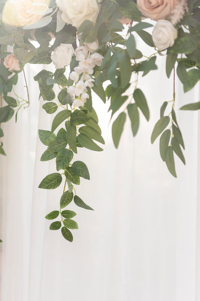 6.5ft Flower Garland with Hanging Rose Leaves for Ceremony Backdrop in White & Sage