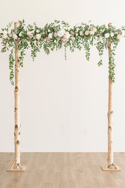 6.5ft Flower Garland with Hanging Rose Leaves for Ceremony Backdrop in White & Sage