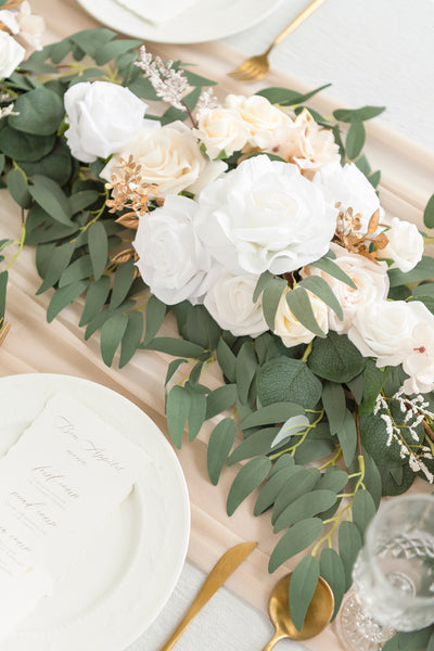 6ft Flower Garland in White & Beige