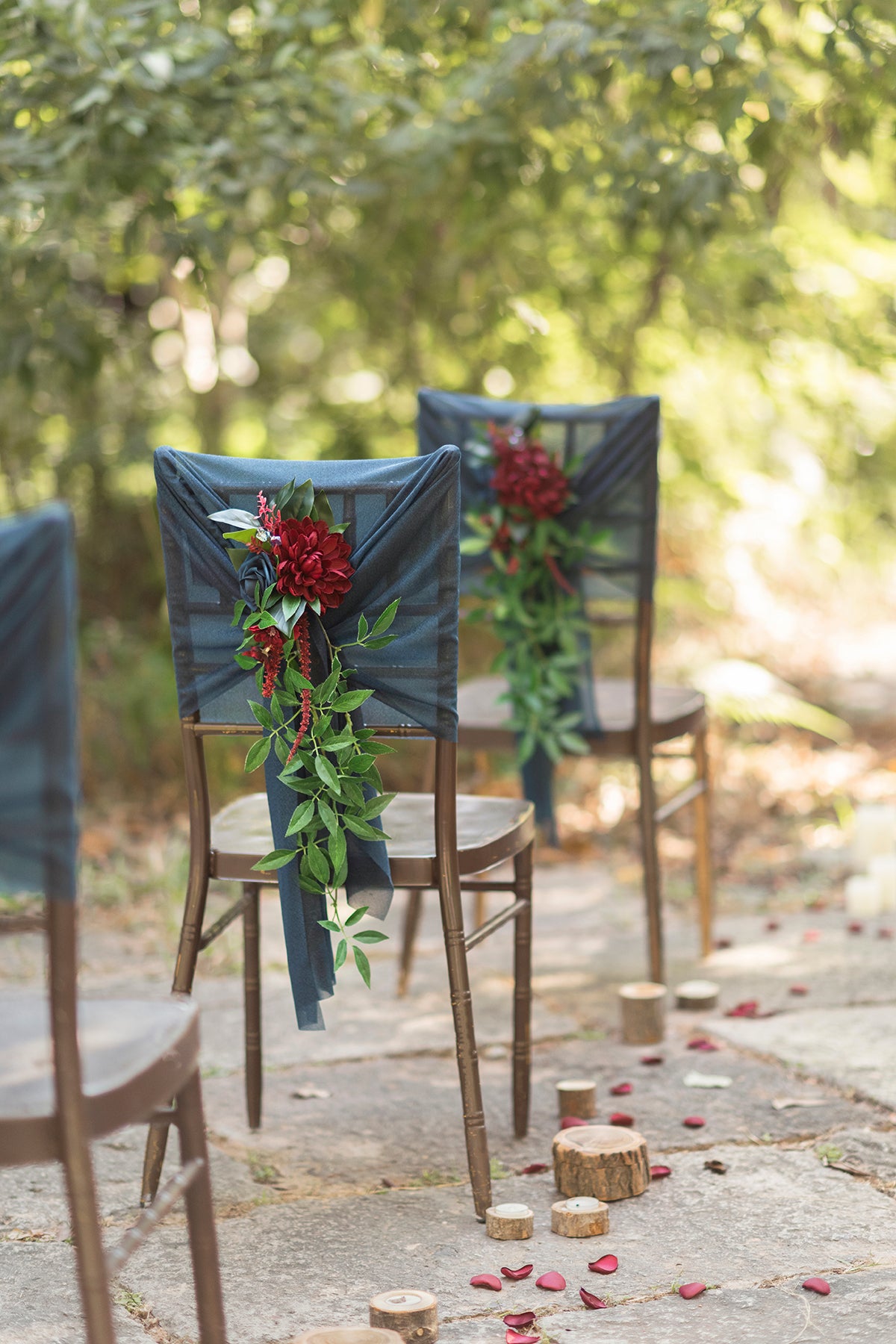 Aisle & Chair Decor with Drapes in Burgundy & Navy