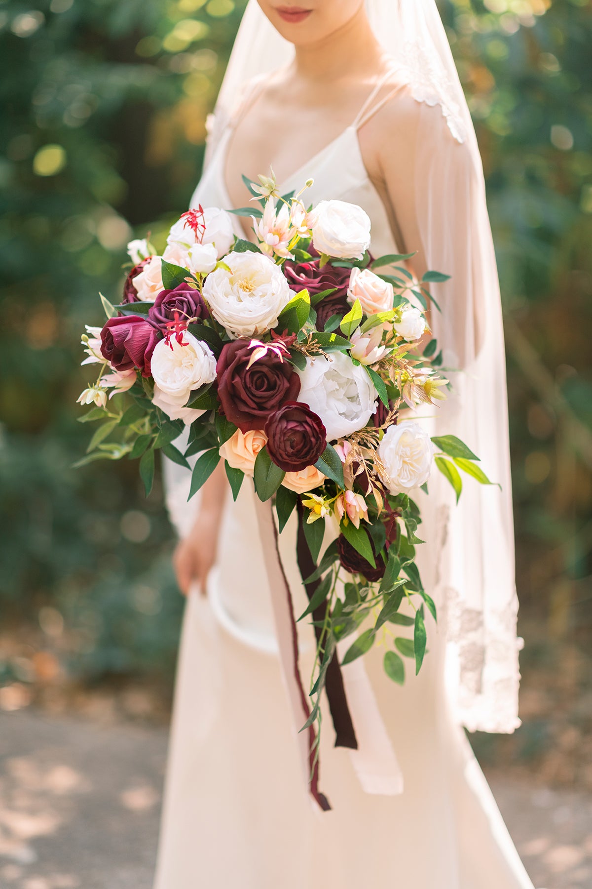 Medium Cascade Bridal Bouquet in Romantic Marsala