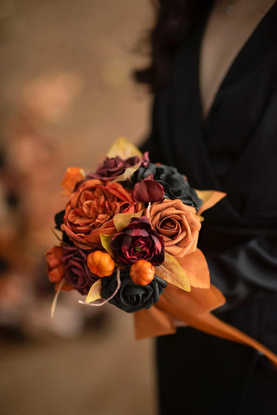 DIY Supporting Flower Boxes in Black & Pumpkin Orange Wedding