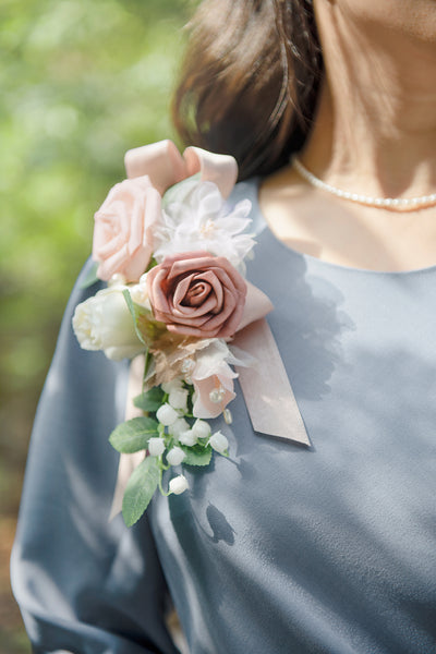Shoulder Corsages in Dusty Rose & Cream