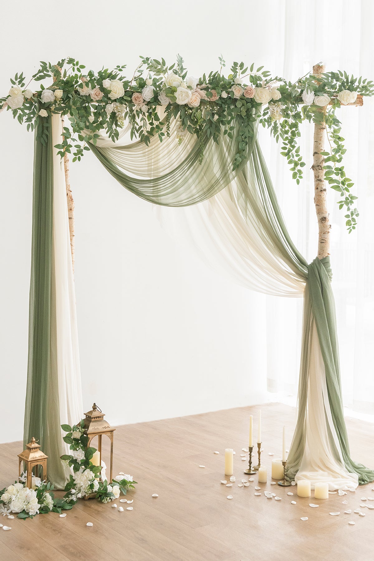 Wedding Arch Drapes in White & Sage