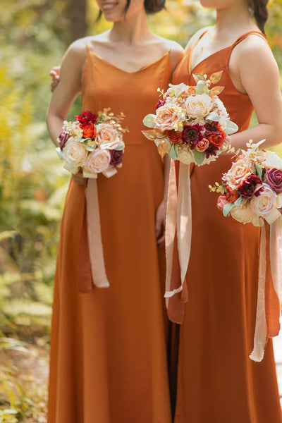 Maid of Honor & Bridesmaid Bouquets in Sunset Terracotta