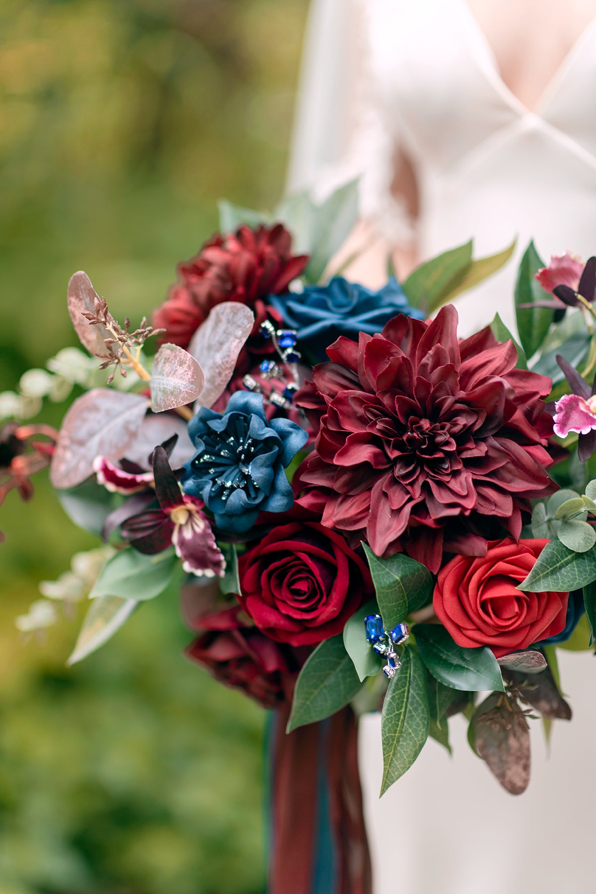 Small Free-Form Bridal Bouquet in Burgundy & Navy