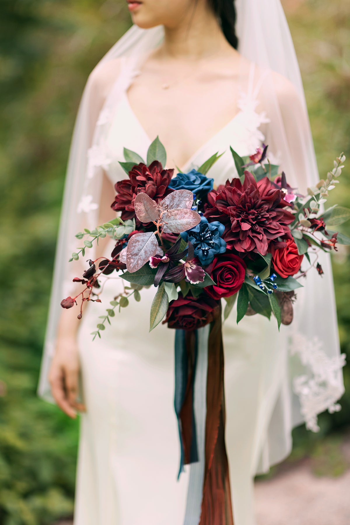 Small Free-Form Bridal Bouquet in Burgundy & Navy