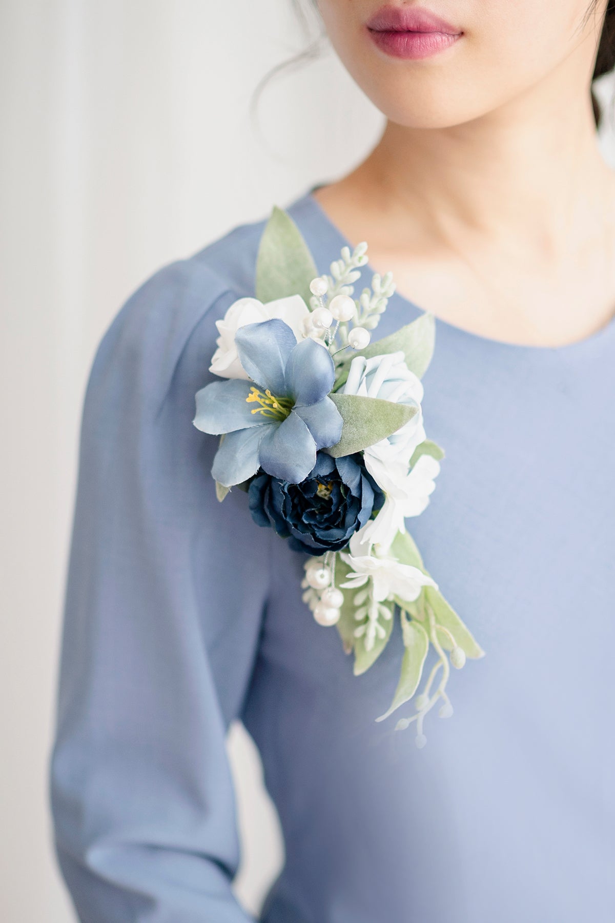 Shoulder Corsages in Dusty Blue & Navy