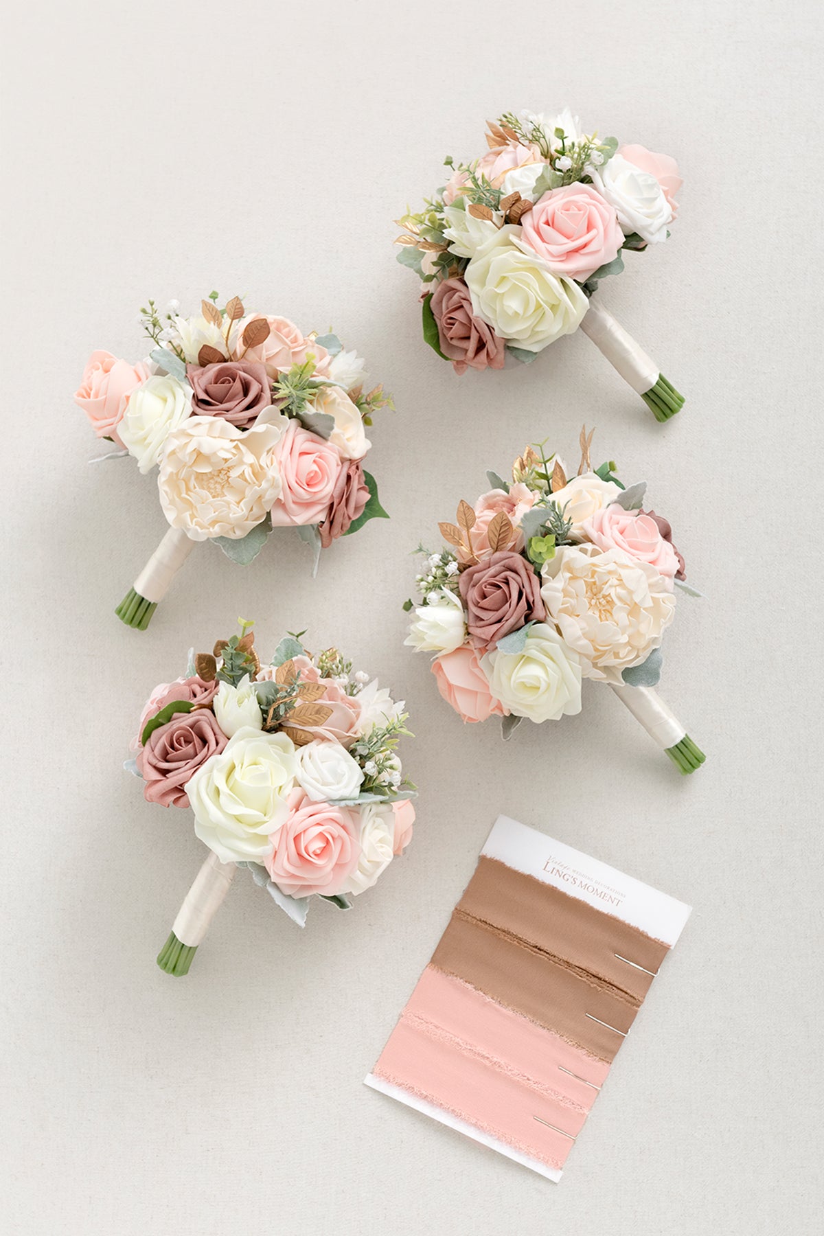 Round Bridesmaid Bouquets in Dusty Rose Cream