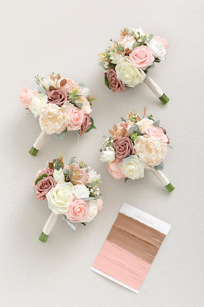 Round Bridesmaid Bouquets in Dusty Rose & Cream