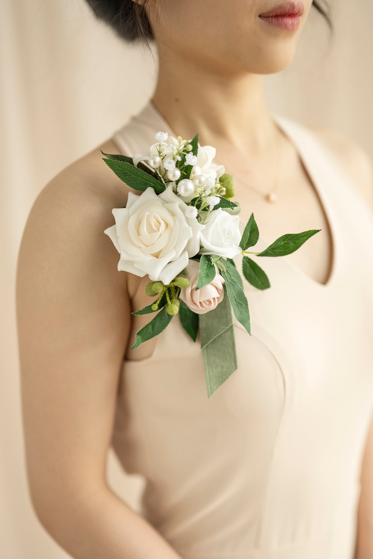 Shoulder Corsages in White & Sage