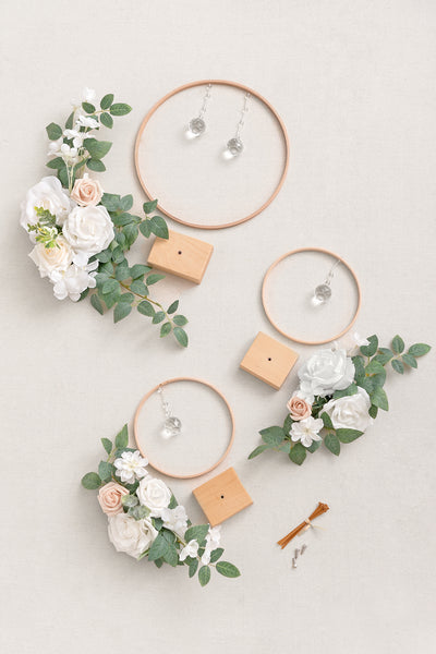 Wreath Hoop Centerpiece Set in White & Sage