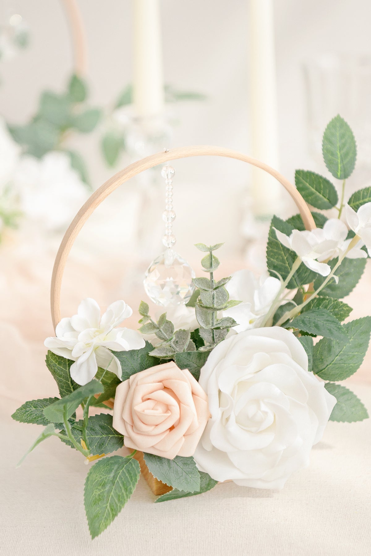 Wreath Hoop Centerpiece Set in White & Sage