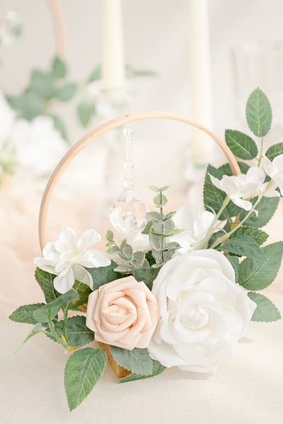 Wreath Hoop Centerpiece Set in White & Sage