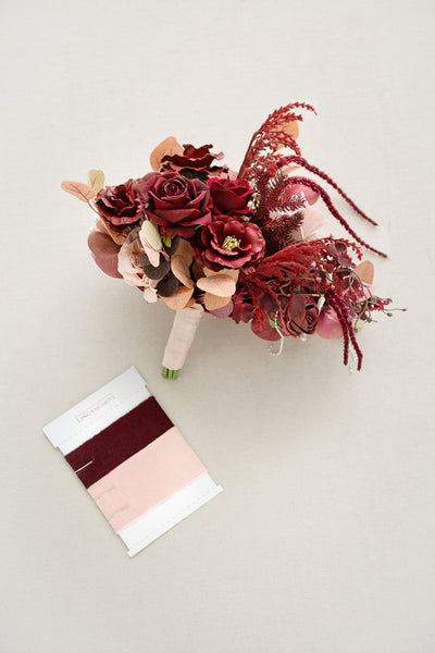 Small Free-Form Bridal Bouquet in Burgundy & Dusty Rose