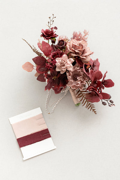 Small Cascade Bridal Bouquet in Burgundy & Dusty Rose