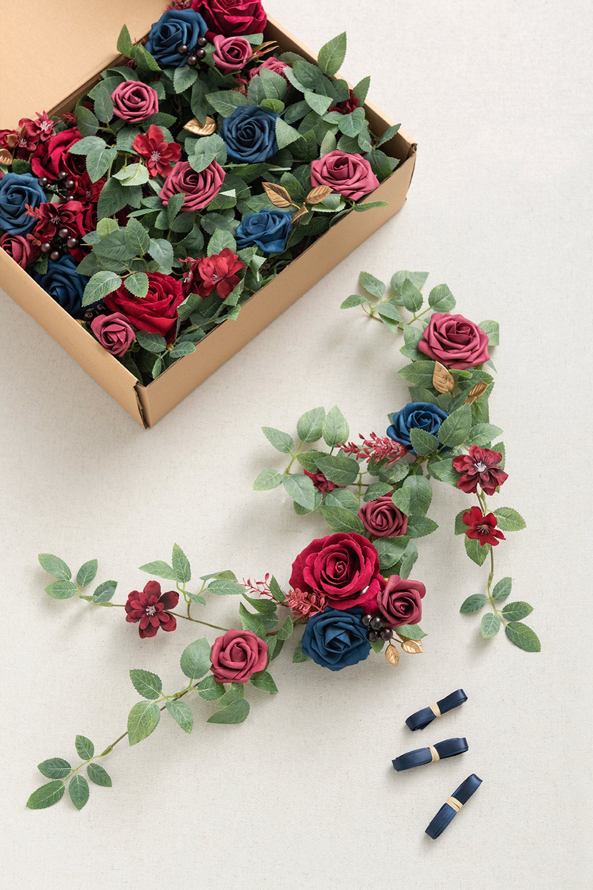 1.8ft Flower Garlands in Burgundy & Navy